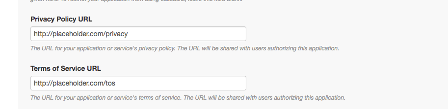 Privacy Policy and TOS urls