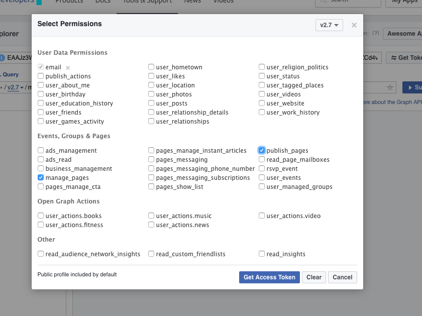 Graph API Explorer, Choosing Permissions